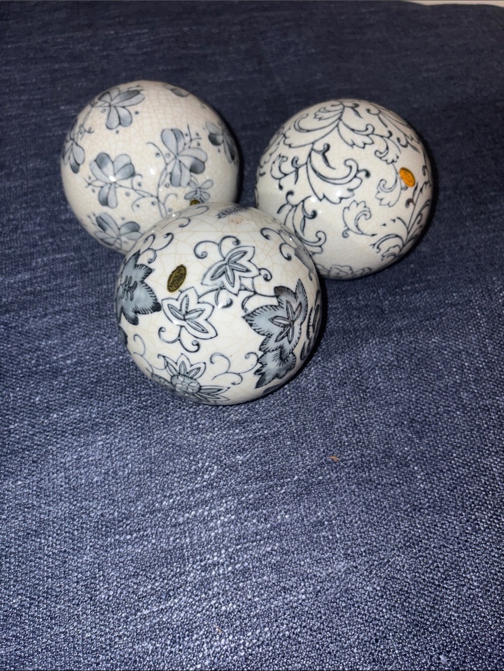 Blue and White Floral Decorative Spheres - Set of 3